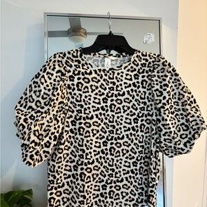 H&M Black and White Animal Print Blouse